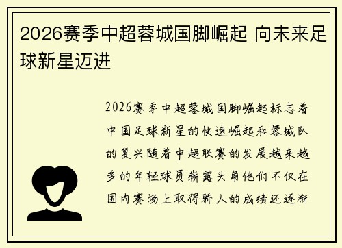 2026赛季中超蓉城国脚崛起 向未来足球新星迈进 2026赛季中超蓉城国脚崛起 向未来足球新星迈进